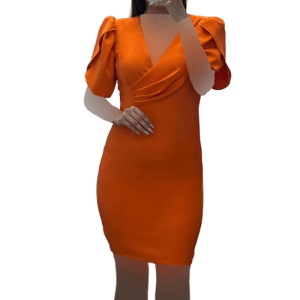 پیراهن کوتاه آستین کوتاه یقه هقت نارنجی است این لباس مزون پرنسس می باشد